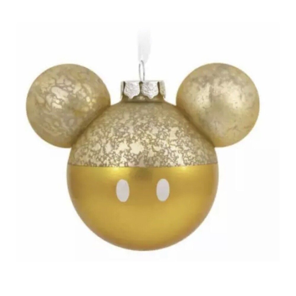 Hallmark Disney GOLD Mickey Mouse Holiday Ornament Collectible Glass Ear NIB